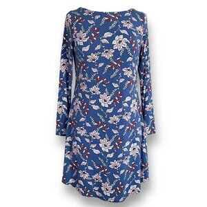 J Jill Womens Dress XSP XS Petite Blue Floral Jersey Knit Stretch Long Sleeve